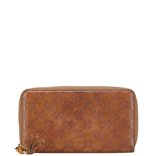 グッチ グッチシマ バンブー 長財布 ラウンドファスナー 308281 ブラウン レザー レディース GUCCI 【中古】