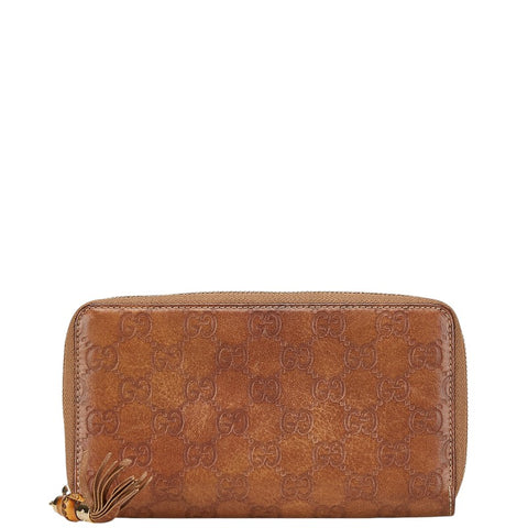 グッチ グッチシマ バンブー 長財布 ラウンドファスナー 308281 ブラウン レザー レディース GUCCI 【中古】