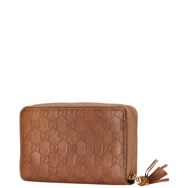 グッチ グッチシマ バンブー 長財布 ラウンドファスナー 308281 ブラウン レザー レディース GUCCI 【中古】