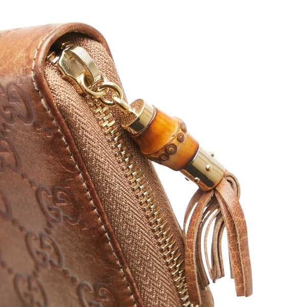 グッチ グッチシマ バンブー 長財布 ラウンドファスナー 308281 ブラウン レザー レディース GUCCI 【中古】