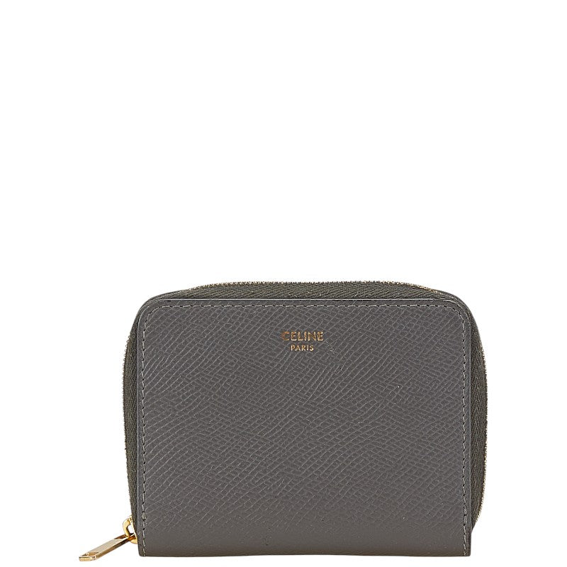セリーヌ ラウンドファスナー コインケース 小銭入れ グレー レザー レディース CELINE 【中古】