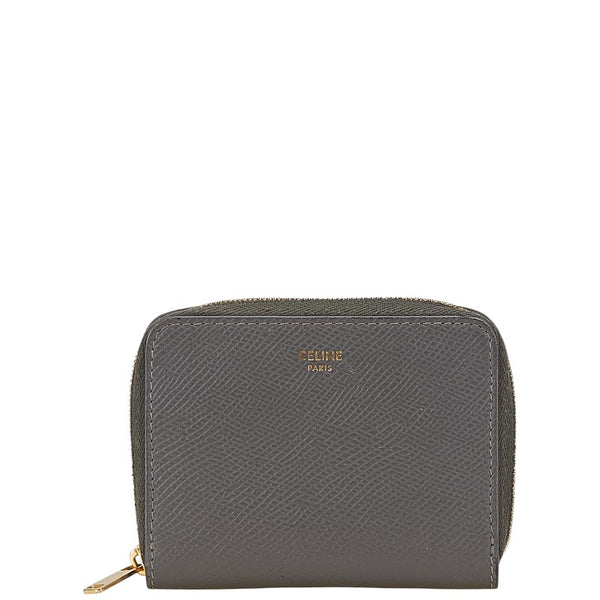 セリーヌ ラウンドファスナー コインケース 小銭入れ グレー レザー レディース CELINE 【中古】