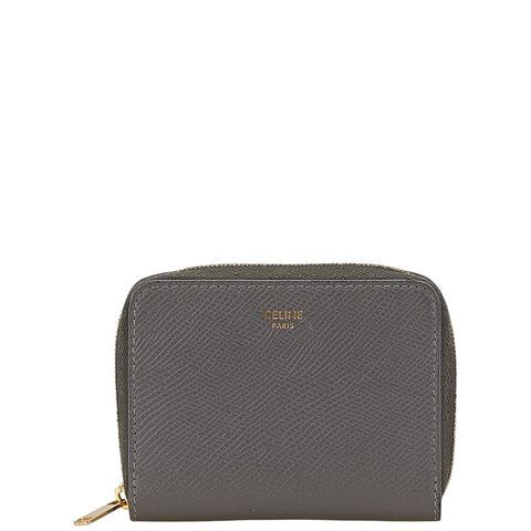 セリーヌ ラウンドファスナー コインケース 小銭入れ グレー レザー レディース CELINE 【中古】