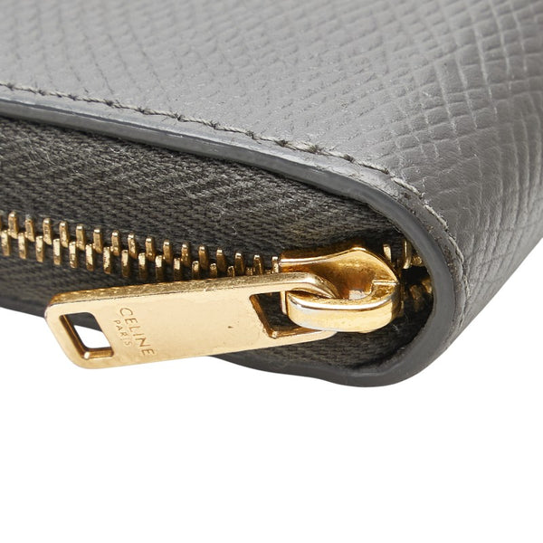 セリーヌ ラウンドファスナー コインケース 小銭入れ グレー レザー レディース CELINE 【中古】