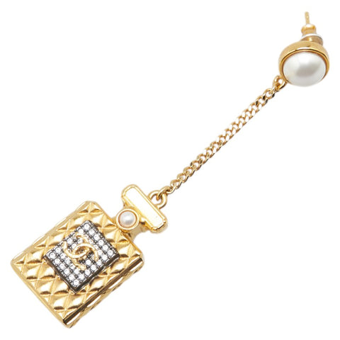 シャネル ココマーク 香水瓶モチーフ ラインストーン ピアス ゴールド メッキ フェイクパール レディース CHANEL 【中古】