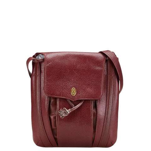 カルティエ マストライン 斜め掛け ショルダーバッグ ボルドー レザー レディース CARTIER 【中古】