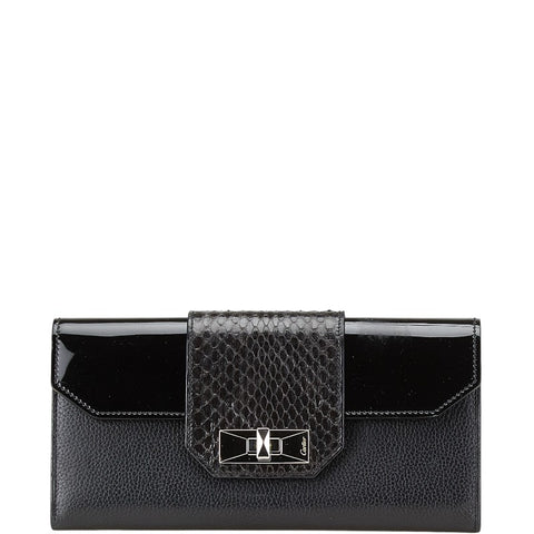カルティエ パヴィリオン クラシックフェミニン パイソン 長財布 L3001135 ブラック エナメル レザー レディース CARTIER 【中古】