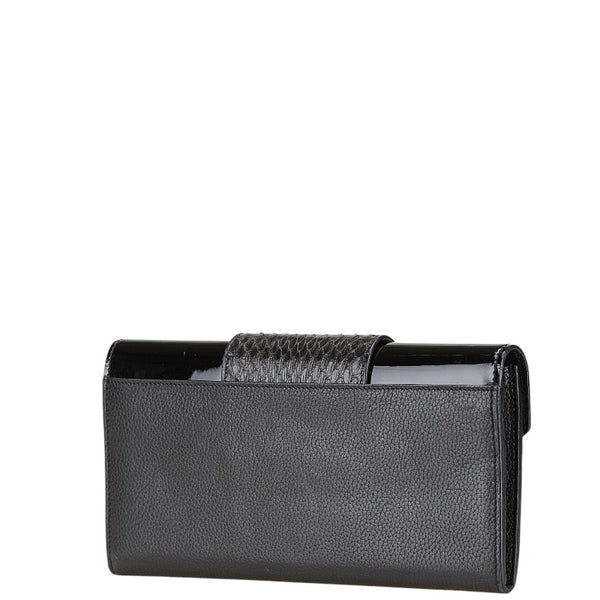 カルティエ パヴィリオン クラシックフェミニン パイソン 長財布 L3001135 ブラック エナメル レザー レディース CARTIER 【中古】