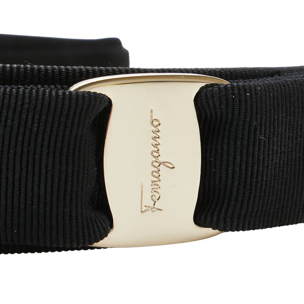 サルヴァトーレフェラガモ ヴィラリボン カチューシャ ヘアバンド ブラック ゴールド キャンバス プラスチック レディース Salvatore Ferragamo 【中古】