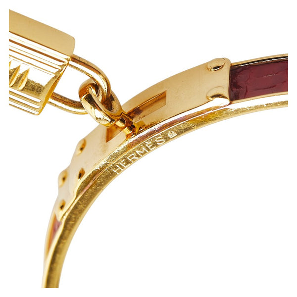 エルメス ケリー カデナ モチーフ クロコ型押し バングル ゴールド レッド メッキ レディース HERMES 【中古】