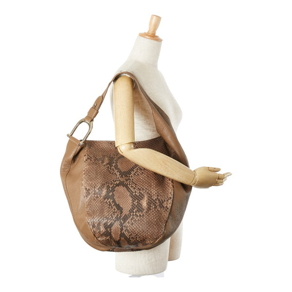 グッチ グリニッチ パイソン ワンショルダーバッグ ハンドバッグ 257050  ブラウン レザー レディース GUCCI 【中古】