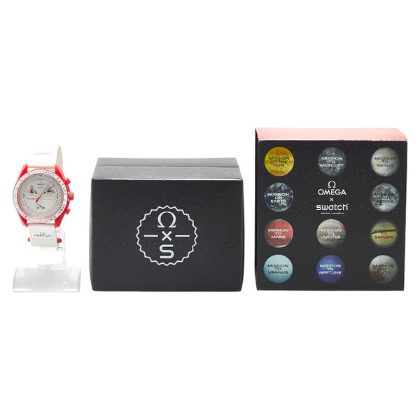 オメガ ×スウォッチ ムーンスウォッチ MISSION TO MARS ミッション トゥ マーズ 腕時計 SO33R100 クオーツ ホワイト文字盤 セラミック ナイロン メンズ OMEGA 【中古】