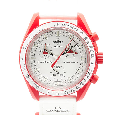 オメガ ×スウォッチ ムーンスウォッチ MISSION TO MARS ミッション トゥ マーズ 腕時計 SO33R100 クオーツ ホワイト文字盤 セラミック ナイロン メンズ OMEGA 【中古】