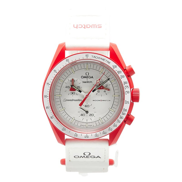 オメガ ×スウォッチ ムーンスウォッチ MISSION TO MARS ミッション トゥ マーズ 腕時計 SO33R100 クオーツ ホワイト文字盤 セラミック ナイロン メンズ OMEGA 【中古】