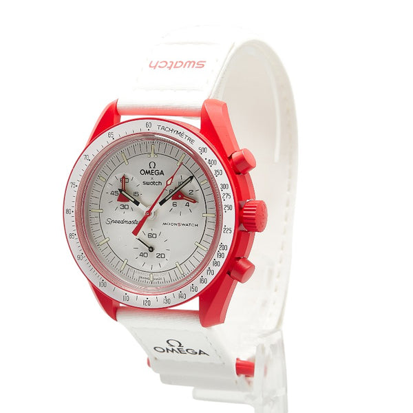 オメガ ×スウォッチ ムーンスウォッチ MISSION TO MARS ミッション トゥ マーズ 腕時計 SO33R100 クオーツ ホワイト文字盤 セラミック ナイロン メンズ OMEGA 【中古】