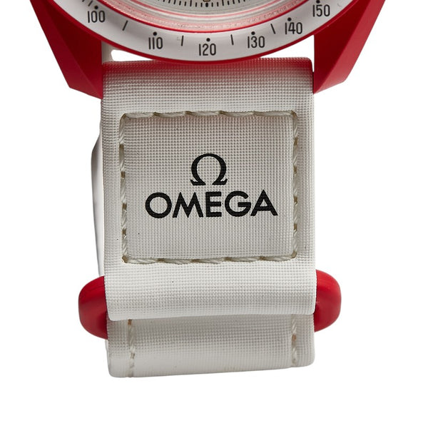 オメガ ×スウォッチ ムーンスウォッチ MISSION TO MARS ミッション トゥ マーズ 腕時計 SO33R100 クオーツ ホワイト文字盤 セラミック ナイロン メンズ OMEGA 【中古】