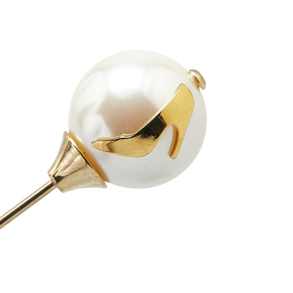 サルヴァトーレフェラガモ ヒール モチーフ ピンブローチ ゴールド メッキ フェイクパール レディース Salvatore Ferragamo 【中古】