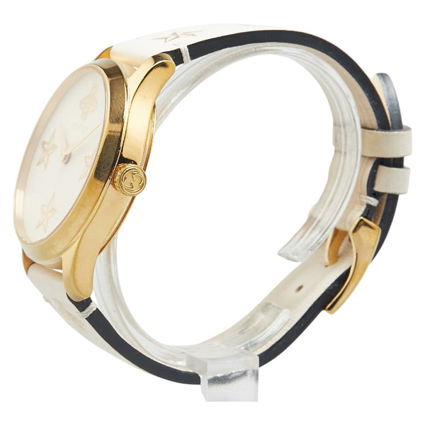 グッチ Gタイムレス 星 スター 蜂 ビー モチーフ 腕時計 126.4 クオーツ ベージュ文字盤 ステンレススチール レザー レディース GUCCI 【中古】