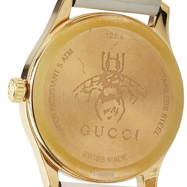グッチ Gタイムレス 星 スター 蜂 ビー モチーフ 腕時計 126.4 クオーツ ベージュ文字盤 ステンレススチール レザー レディース GUCCI 【中古】