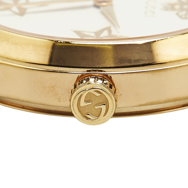グッチ Gタイムレス 星 スター 蜂 ビー モチーフ 腕時計 126.4 クオーツ ベージュ文字盤 ステンレススチール レザー レディース GUCCI 【中古】