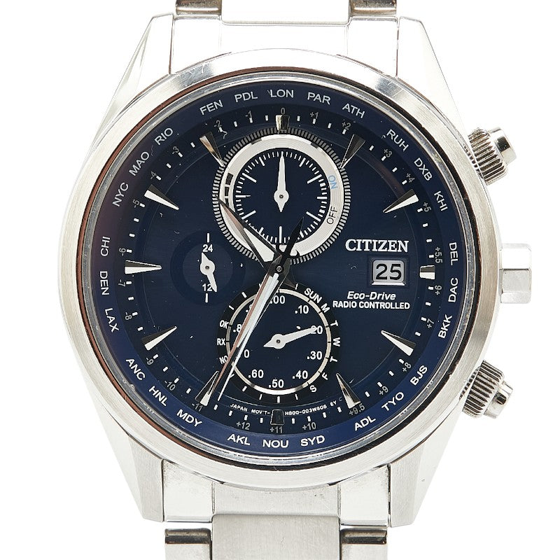 シチズン 腕時計 AT8260-85L エコドライブ電波時計 ネイビー文字盤 ステンレススチール メンズ CITIZEN 【中古】