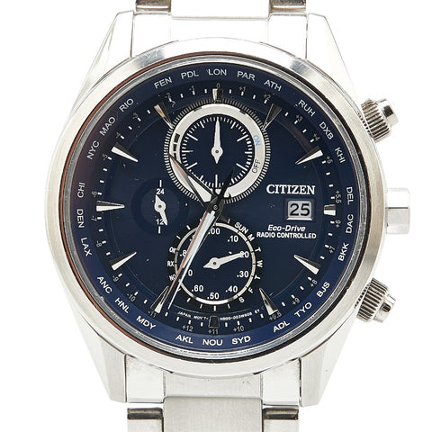 シチズン 腕時計 AT8260-85L エコドライブ電波時計 ネイビー文字盤 ステンレススチール メンズ CITIZEN 【中古】