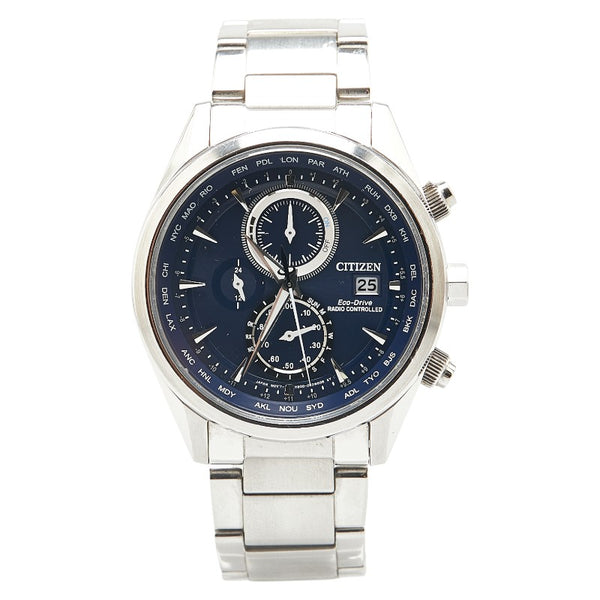 シチズン 腕時計 AT8260-85L エコドライブ電波時計 ネイビー文字盤 ステンレススチール メンズ CITIZEN 【中古】
