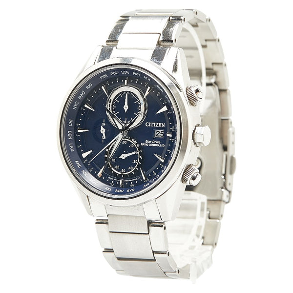 シチズン 腕時計 AT8260-85L エコドライブ電波時計 ネイビー文字盤 ステンレススチール メンズ CITIZEN 【中古】