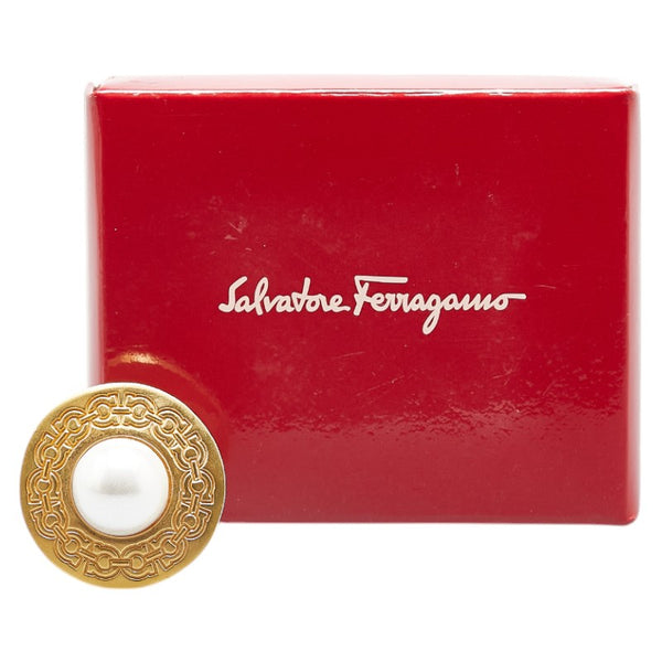 サルヴァトーレフェラガモ ガンチーニ ラウンド スカーフリング ゴールド メッキ フェイクパール レディース Salvatore Ferragamo 【中古】
