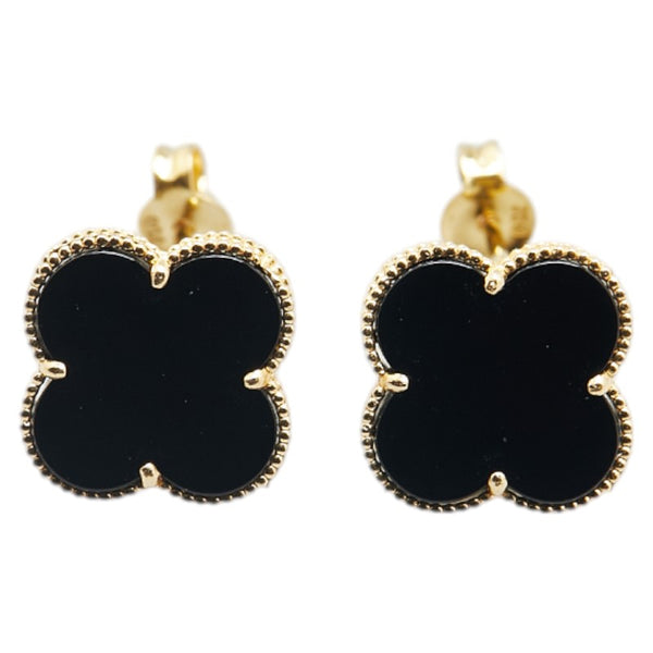 クローバー ネックレス ブレスレット ピアス 3点セット ブラック K18YG イエローゴールド レディース 【中古】