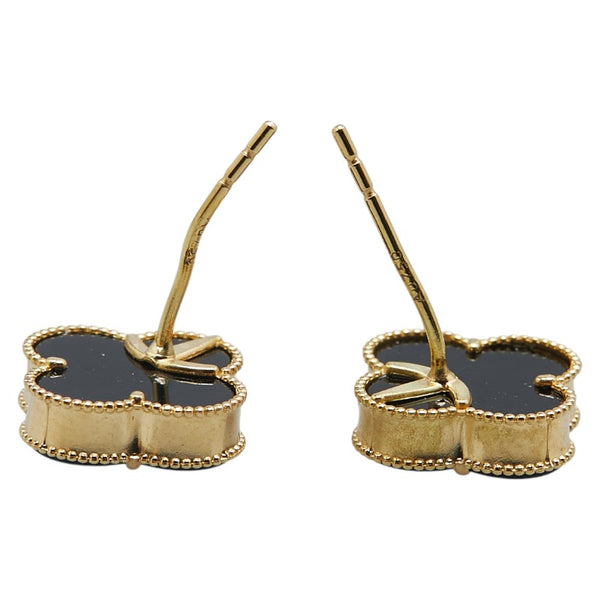 クローバー ネックレス ブレスレット ピアス 3点セット ブラック K18YG イエローゴールド レディース 【中古】