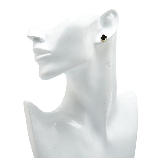 クローバー ネックレス ブレスレット ピアス 3点セット ブラック K18YG イエローゴールド レディース 【中古】