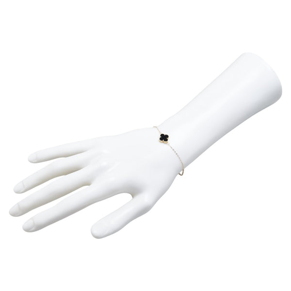 クローバー ネックレス ブレスレット ピアス 3点セット ブラック K18YG イエローゴールド レディース 【中古】