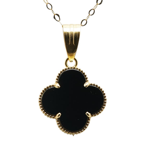 クローバー ネックレス ブレスレット ピアス 3点セット ブラック K18YG イエローゴールド レディース 【中古】