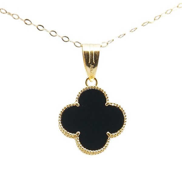 クローバー ネックレス ブレスレット ピアス 3点セット ブラック K18YG イエローゴールド レディース 【中古】