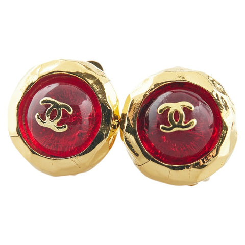シャネル ココマーク ラウンド グリポア イヤリング ゴールド レッド メッキ レディース CHANEL 【中古】