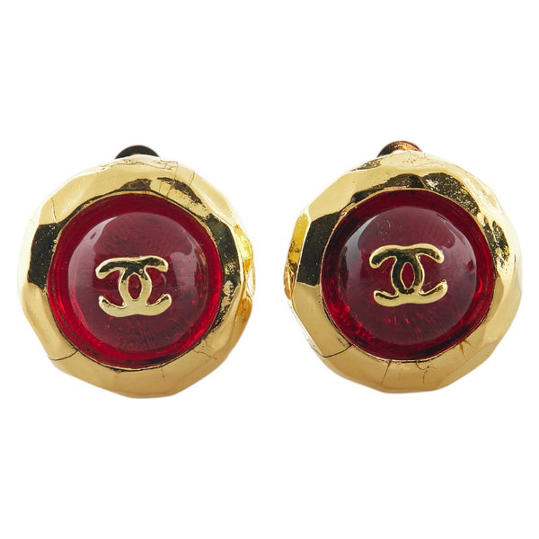 シャネル ココマーク ラウンド グリポア イヤリング ゴールド レッド メッキ レディース CHANEL 【中古】