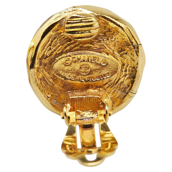 シャネル ココマーク ラウンド グリポア イヤリング ゴールド レッド メッキ レディース CHANEL 【中古】