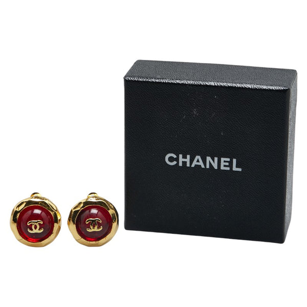 シャネル ココマーク ラウンド グリポア イヤリング ゴールド レッド メッキ レディース CHANEL 【中古】