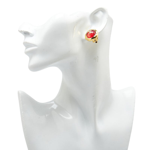 シャネル ココマーク ラウンド グリポア イヤリング ゴールド レッド メッキ レディース CHANEL 【中古】