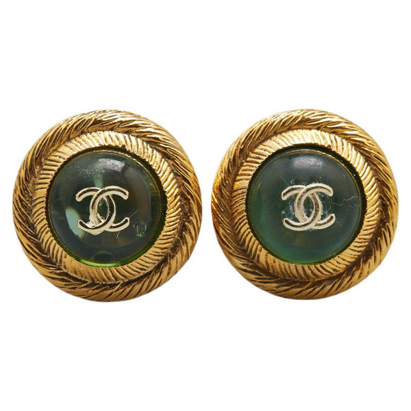 シャネル ココマーク ラウンド グリポア イヤリング ゴールド グリーン メッキ レディース CHANEL 【中古】