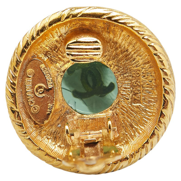 シャネル ココマーク ラウンド グリポア イヤリング ゴールド グリーン メッキ レディース CHANEL 【中古】