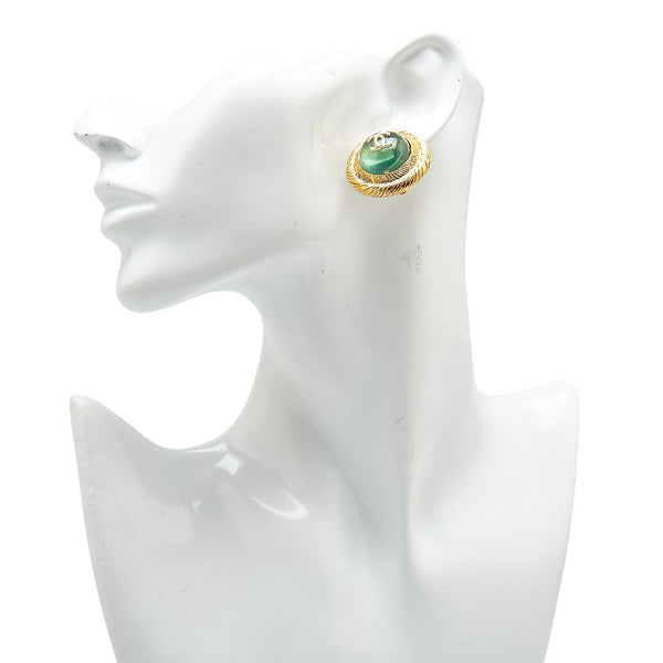 シャネル ココマーク ラウンド グリポア イヤリング ゴールド グリーン メッキ レディース CHANEL 【中古】