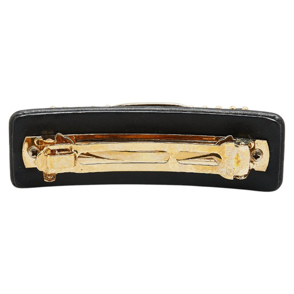 サルヴァトーレフェラガモ ヴァラリボン スタッズ バレッタ ブラック レザー メッキ レディース Salvatore Ferragamo 【中古】