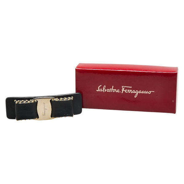 サルヴァトーレフェラガモ ヴァラリボン スタッズ バレッタ ブラック レザー メッキ レディース Salvatore Ferragamo 【中古】