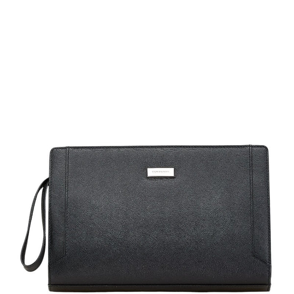 バーバリー クラッチバッグ セカンドバッグ ブラック レザー レディース BURBERRY 【中古】
