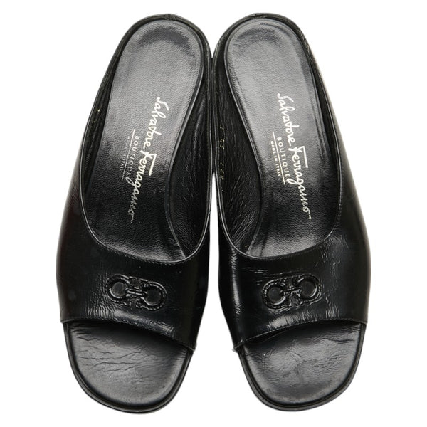 サルヴァトーレフェラガモ ガンチーニ サンダル ウェッジソール 5 1/2 C ブラック レザー レディース Salvatore Ferragamo 【中古】