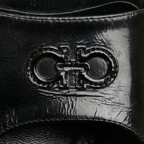 サルヴァトーレフェラガモ ガンチーニ サンダル ウェッジソール 5 1/2 C ブラック レザー レディース Salvatore Ferragamo 【中古】