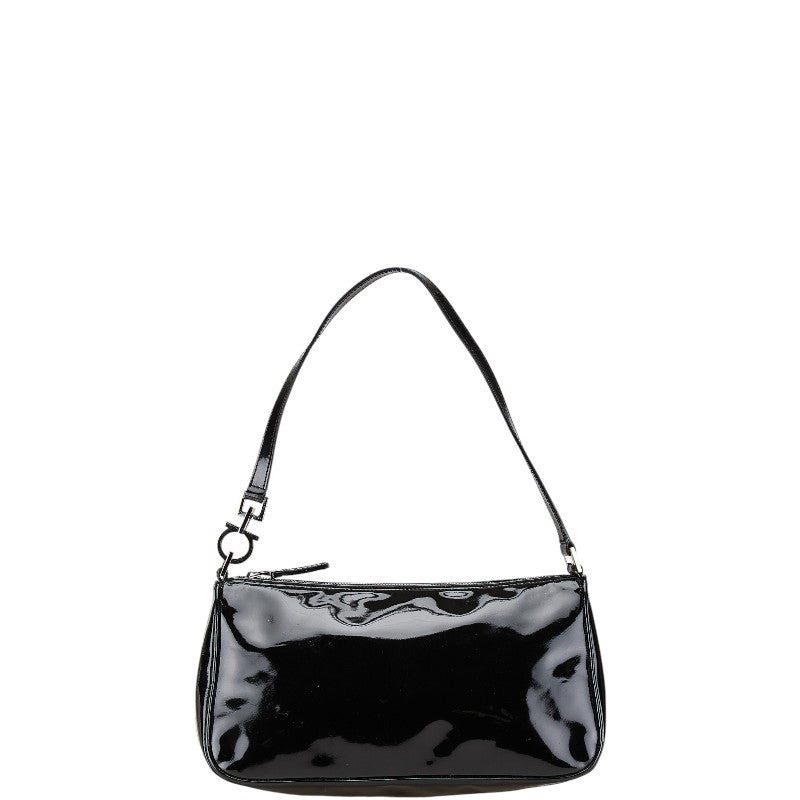 サルヴァトーレフェラガモ ガンチーニ ミニ ハンドバッグ ショルダーバッグ ブラック エナメル レディース Salvatore Ferragamo 【中古】