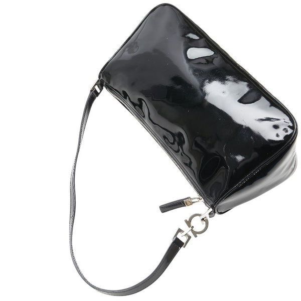 サルヴァトーレフェラガモ ガンチーニ ミニ ハンドバッグ ショルダーバッグ ブラック エナメル レディース Salvatore Ferragamo 【中古】